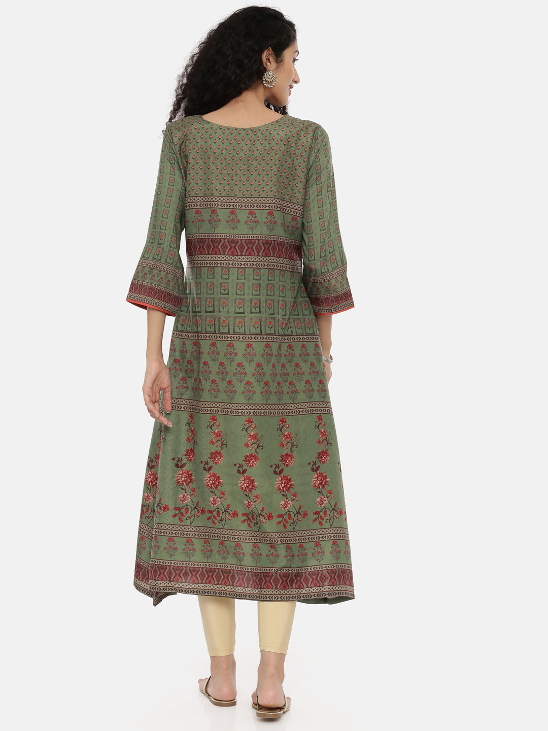 Neeru's Green Printed A Line Kurta