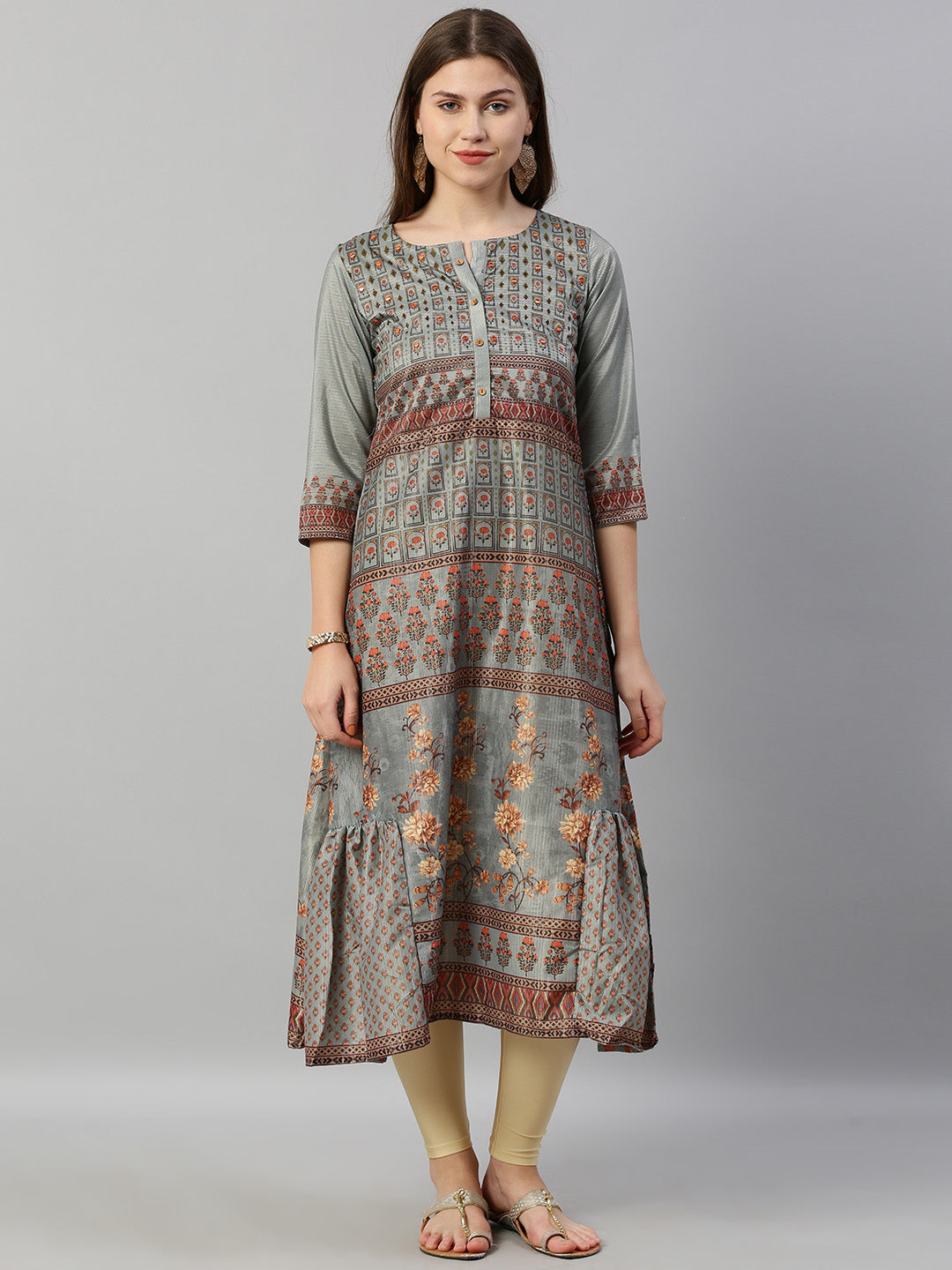 Neeru's Blue Printed A Line Kurta