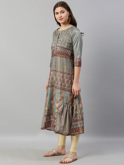 Neeru's Blue Printed A Line Kurta