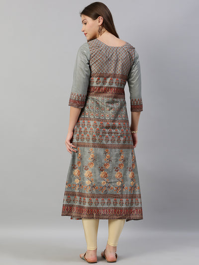 Neeru's Blue Printed A Line Kurta