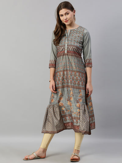 Neeru's Blue Printed A Line Kurta