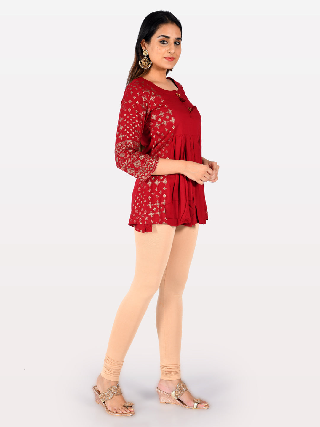 Neeru's Red Printed A Line Kurti