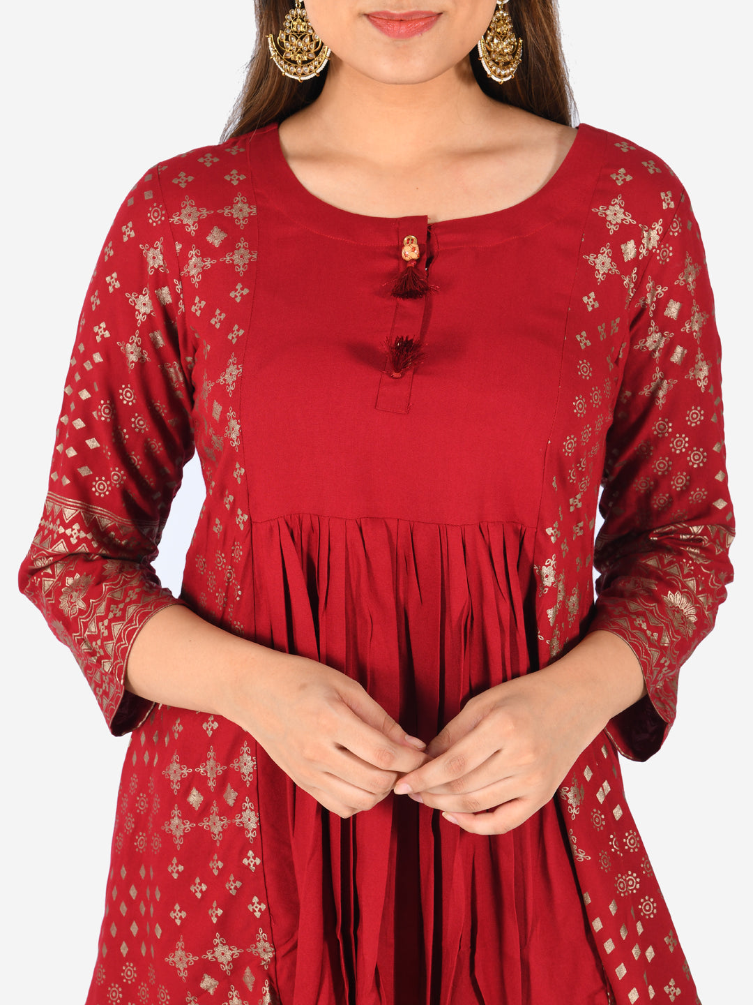 Neeru's Red Printed A Line Kurti