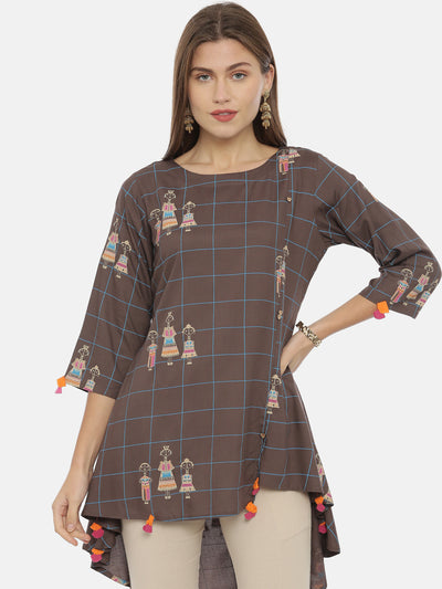 Neeru's Brown Printed High Low Kurti