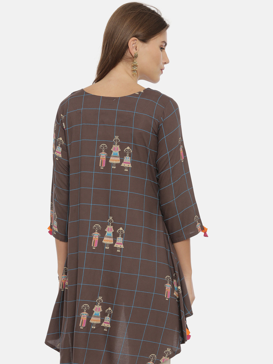 Neeru's Brown Printed High Low Kurti