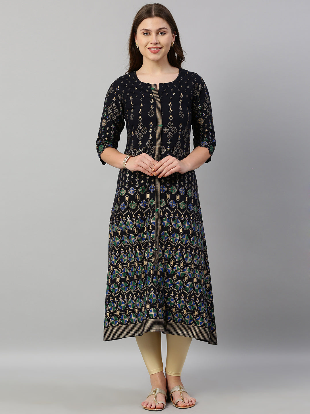 Neeru's Navy Printed A Line Kurta