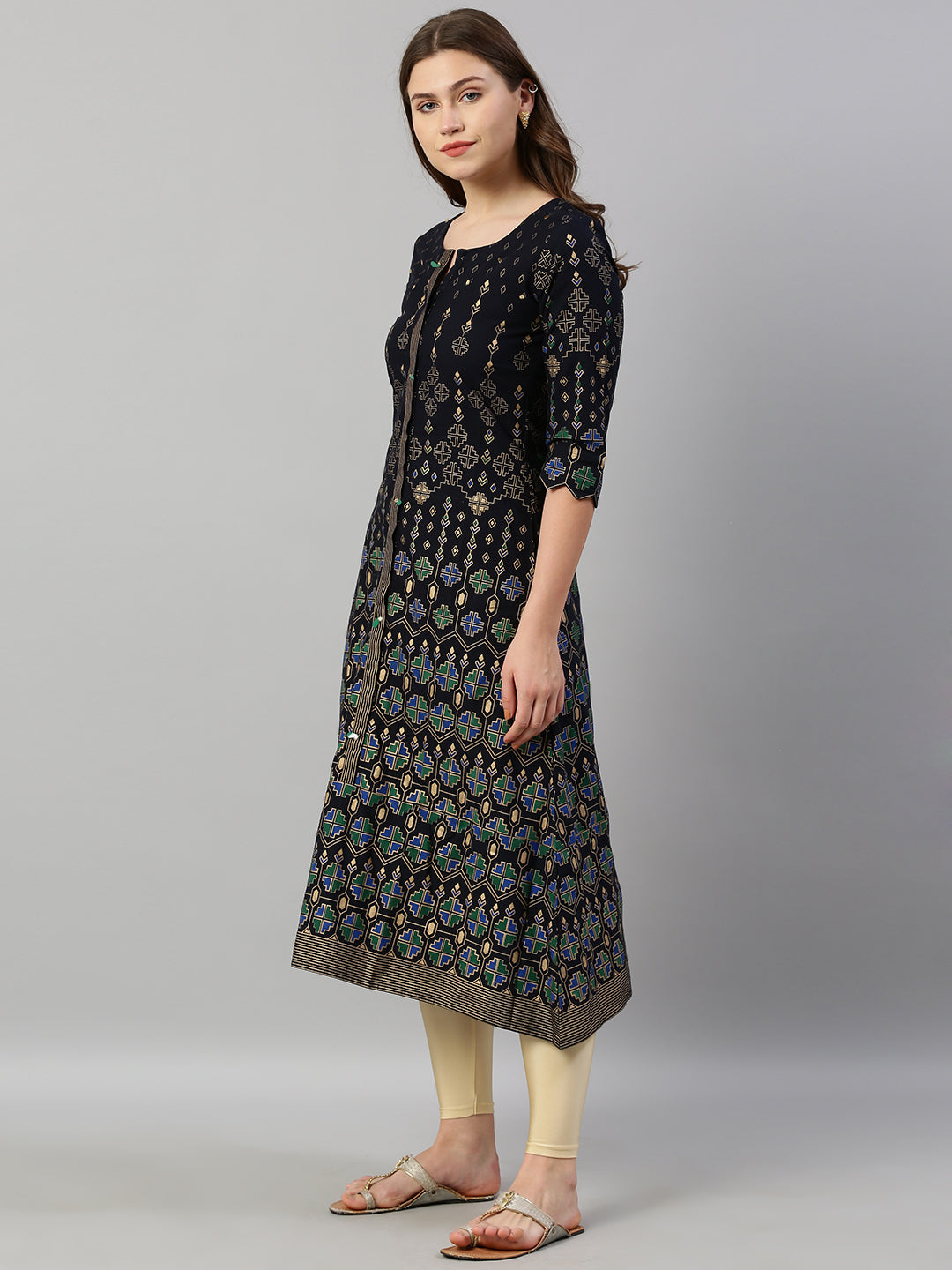 Neeru's Navy Printed A Line Kurta