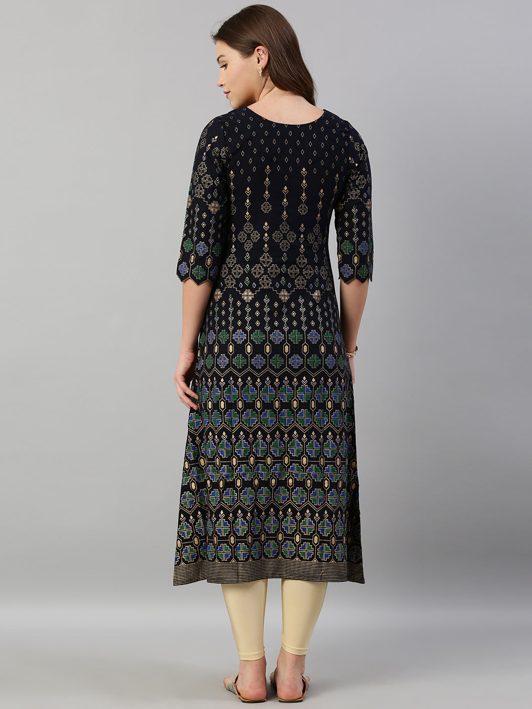 Neeru's Navy Printed A Line Kurta