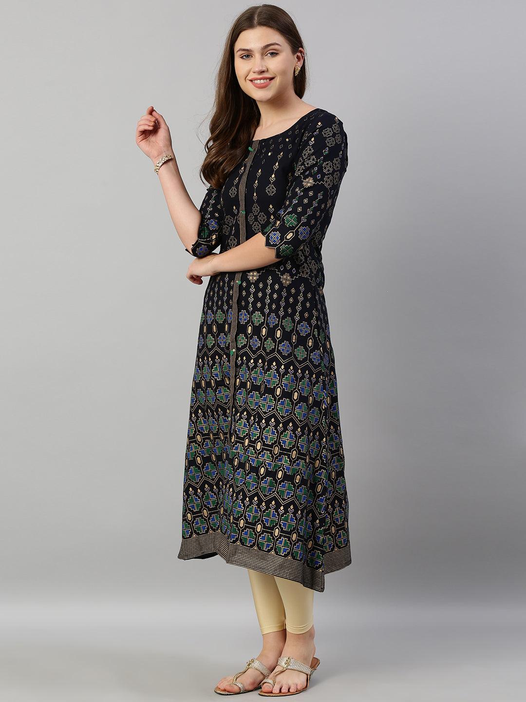 Neeru's Navy Printed A Line Kurta