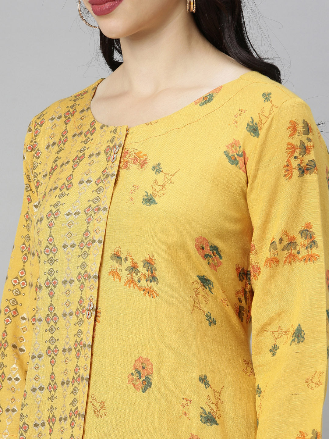 Neeru's Yellow Printed High Low Kurta