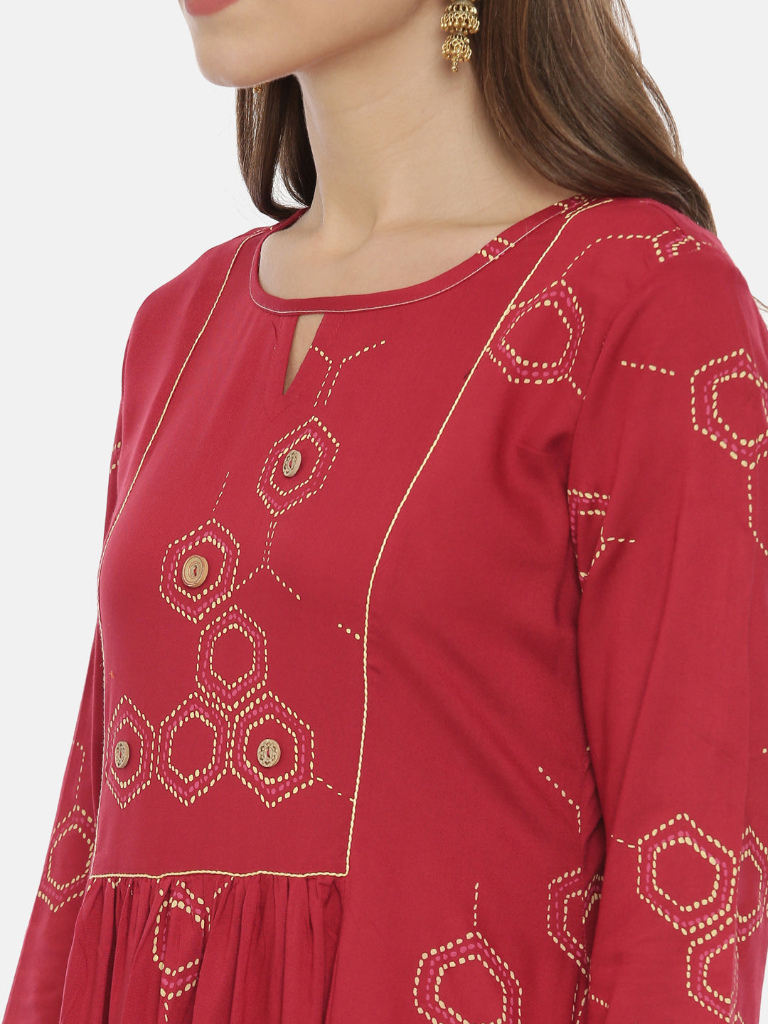 Neeru's Red Printed High Low Kurta