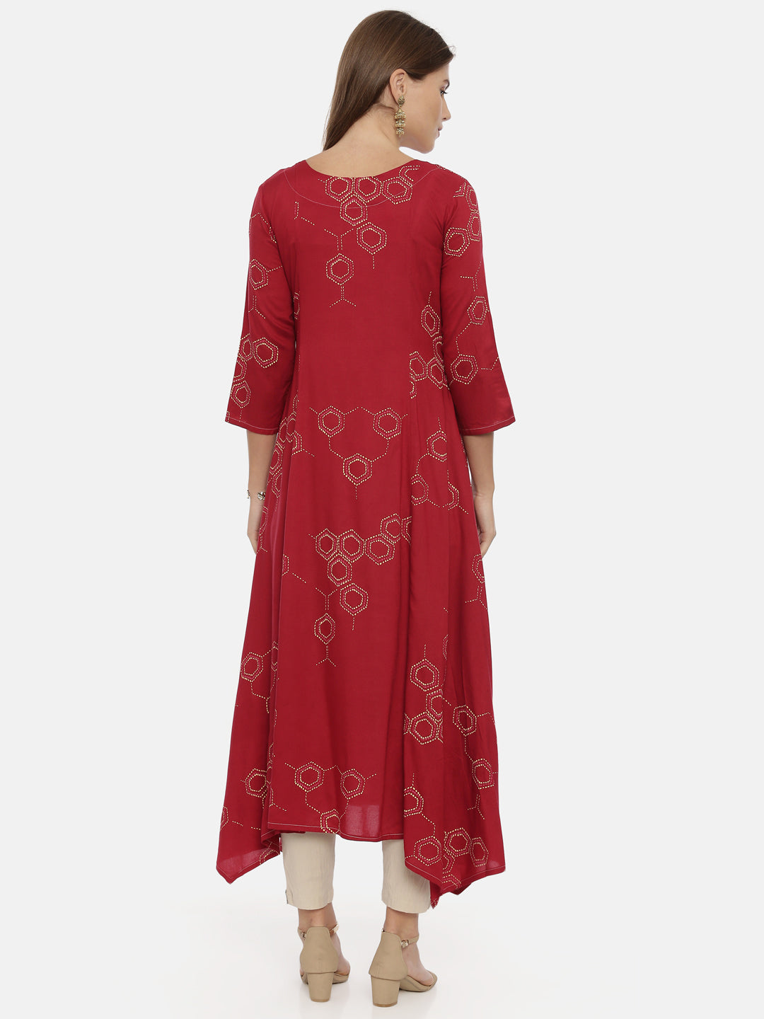 Neeru's Red Printed High Low Kurta