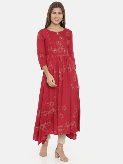 Neeru's Red Printed High Low Kurta