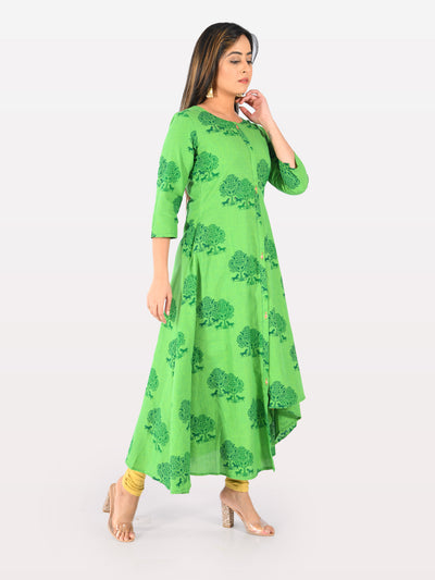 Neeru's Green Printed High Low Kurta