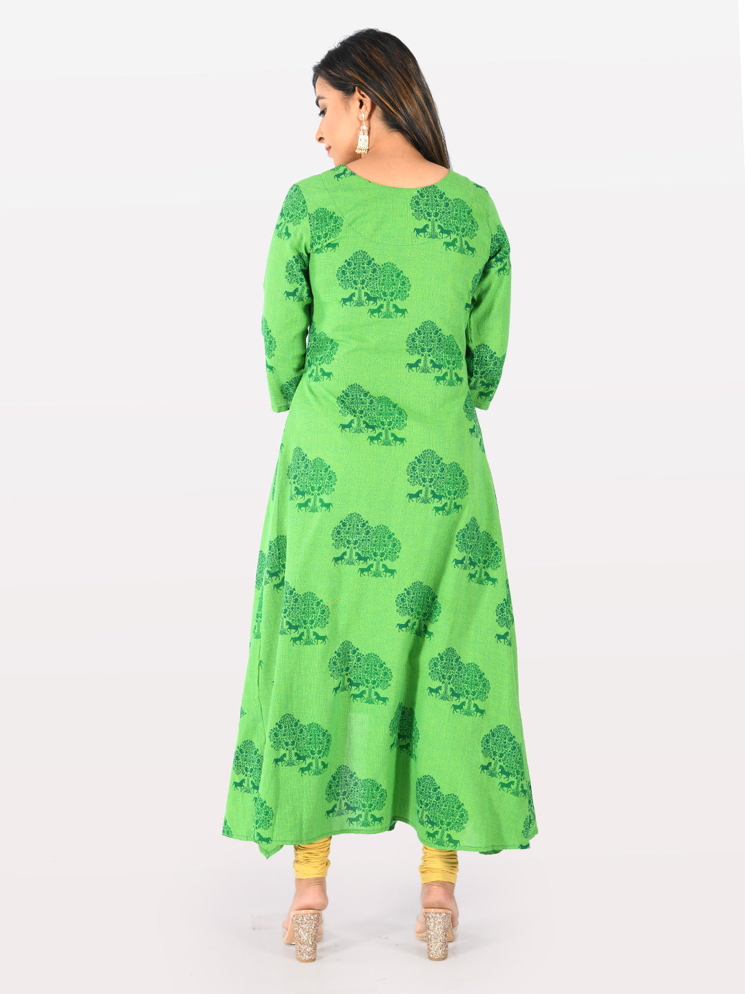 Neeru's Green Printed High Low Kurta