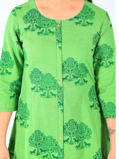 Neeru's Green Printed High Low Kurta