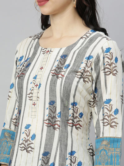 Neeru's Grey Embroidered Flared Kurta