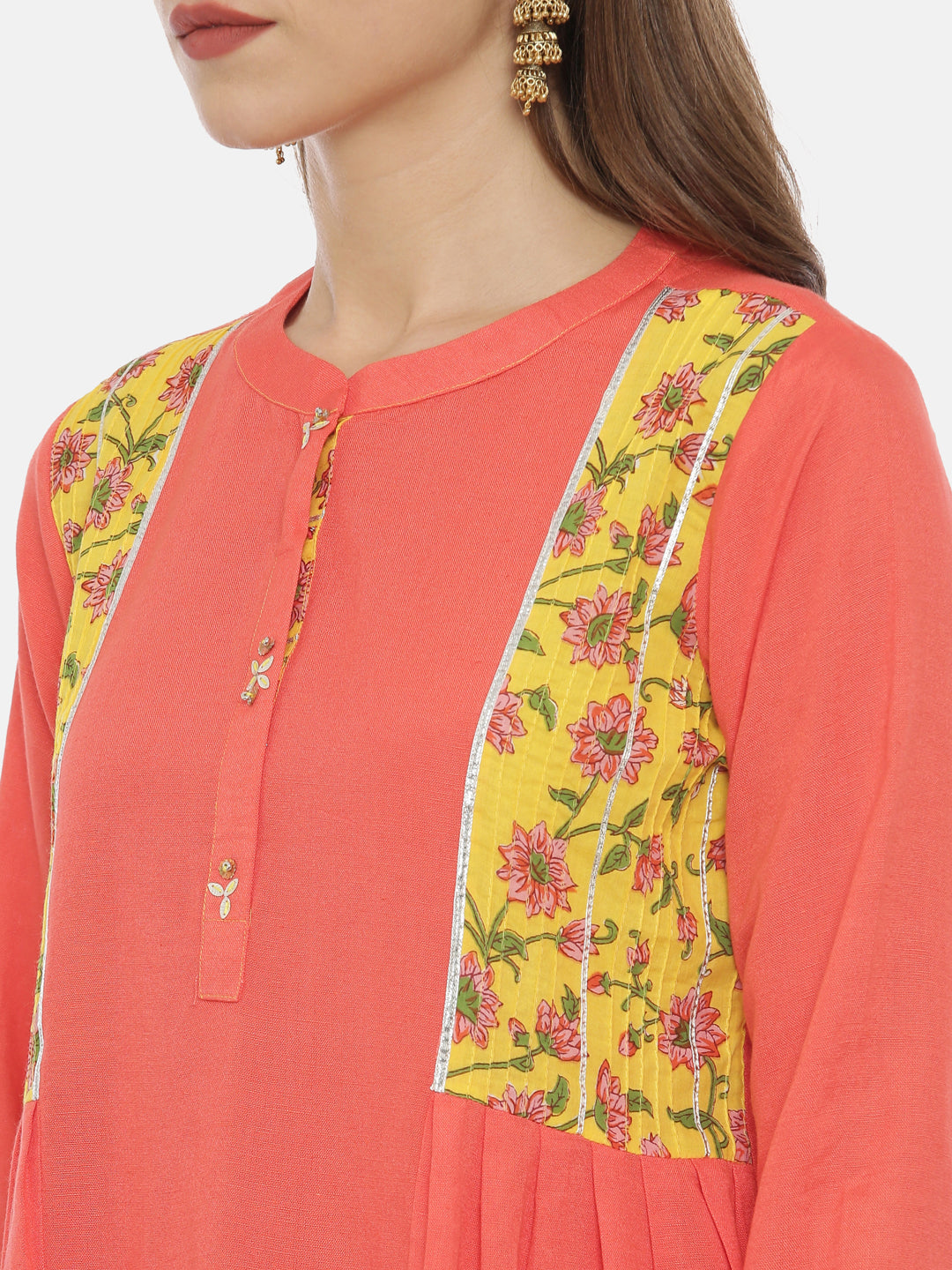 Neeru's Coral Printed Flared Kurti