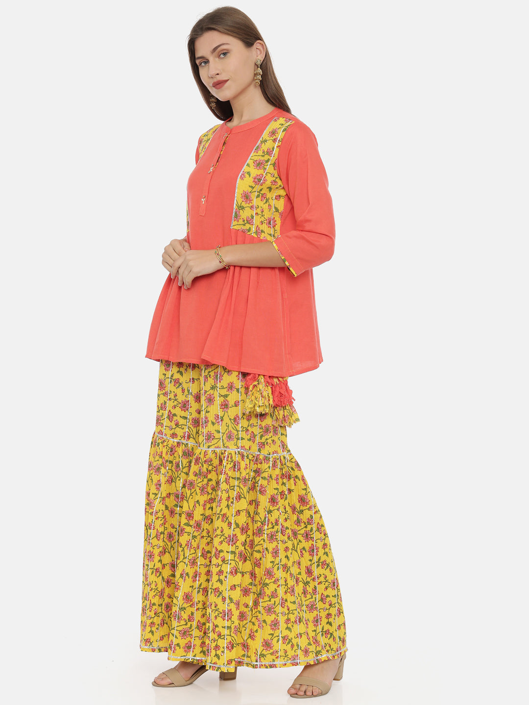 Neeru's Coral Printed Flared Kurti