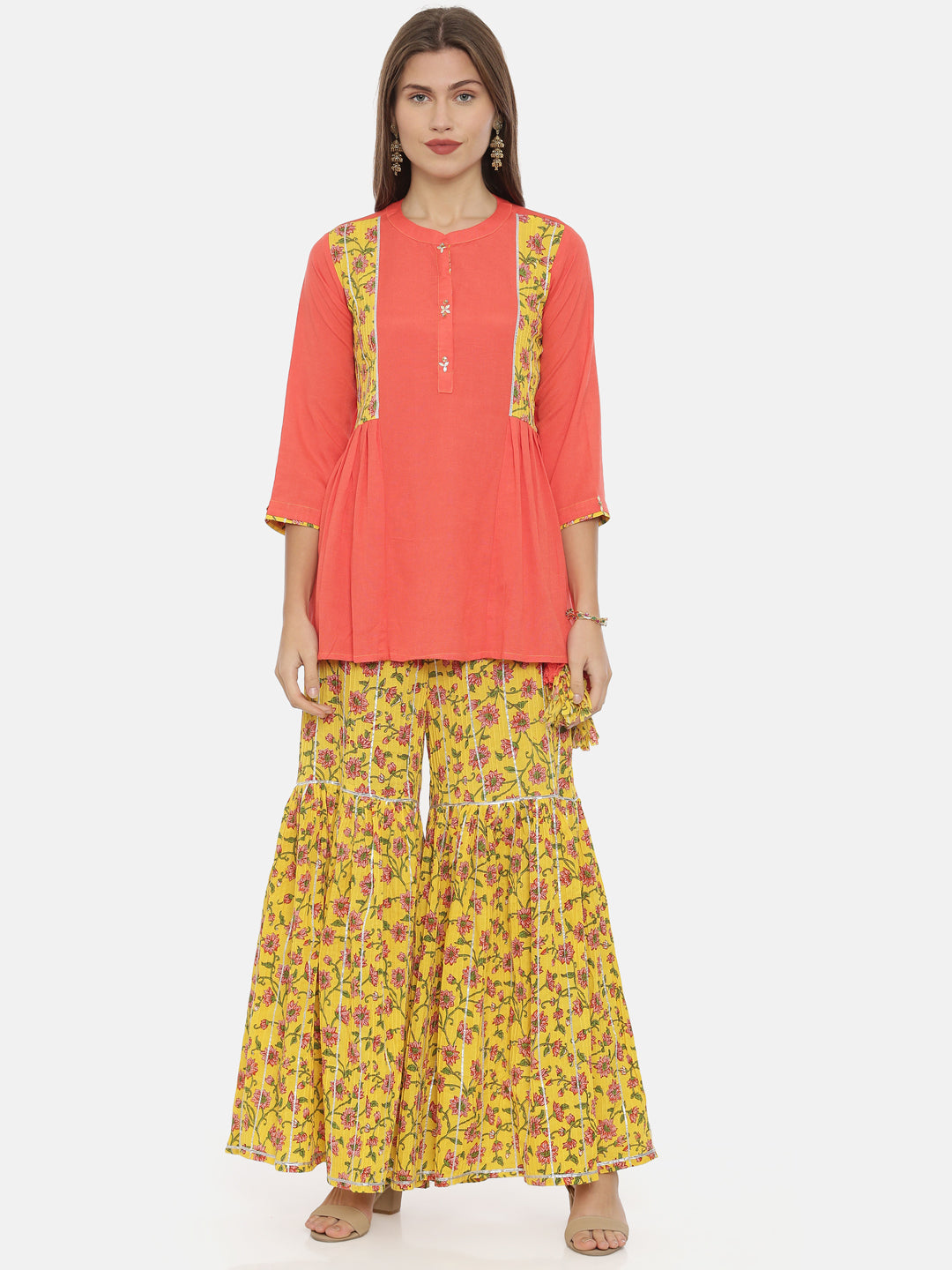 Neeru's Coral Printed Flared Kurti