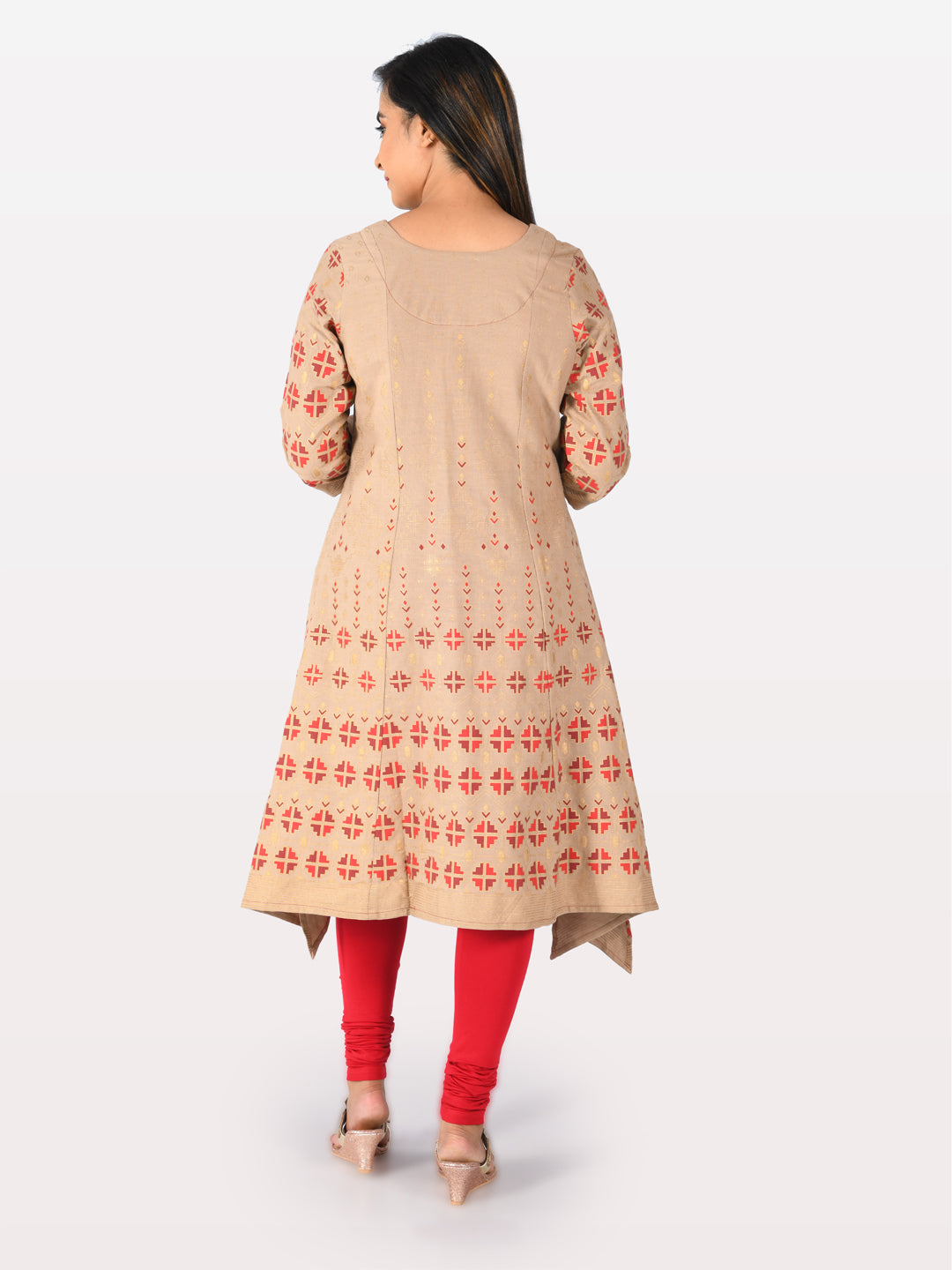 Neeru's Beige Printed High Low Kurta