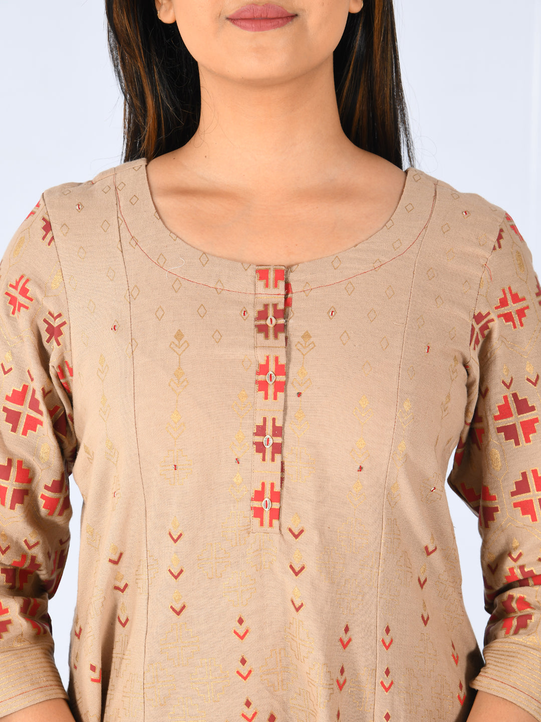 Neeru's Beige Printed High Low Kurta