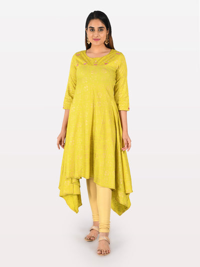 Neeru's Green Printed High Low Kurta