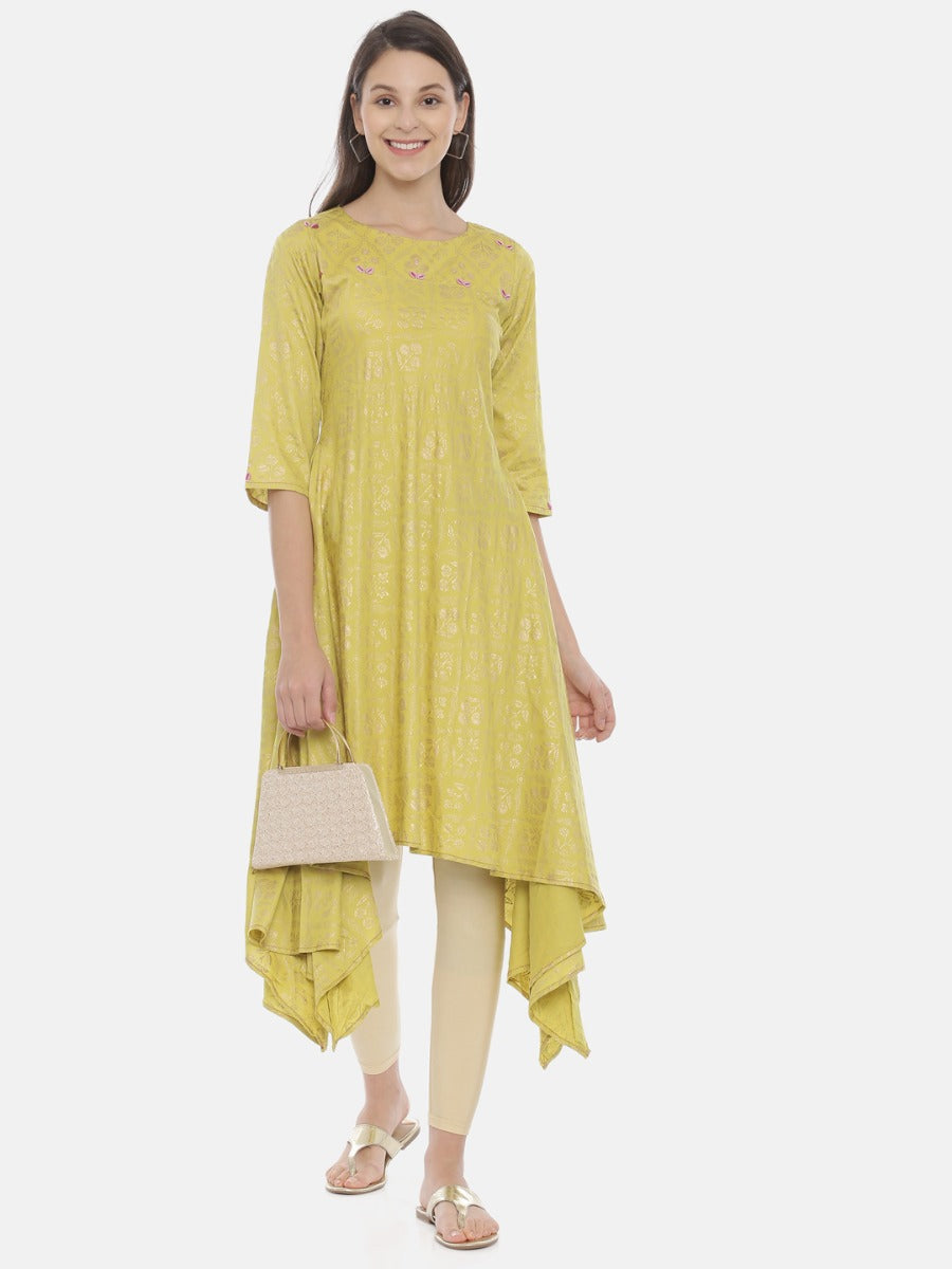 Neeru's Green Printed High Low Kurta