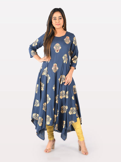 Neeru's Blue Printed High Low Kurta