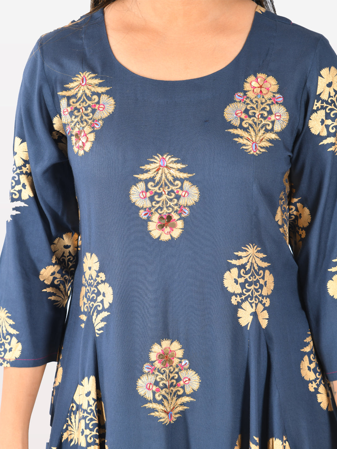 Neeru's Blue Printed High Low Kurta