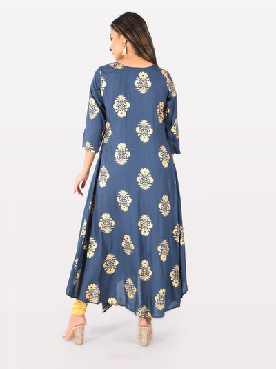 Neeru's Blue Printed High Low Kurta