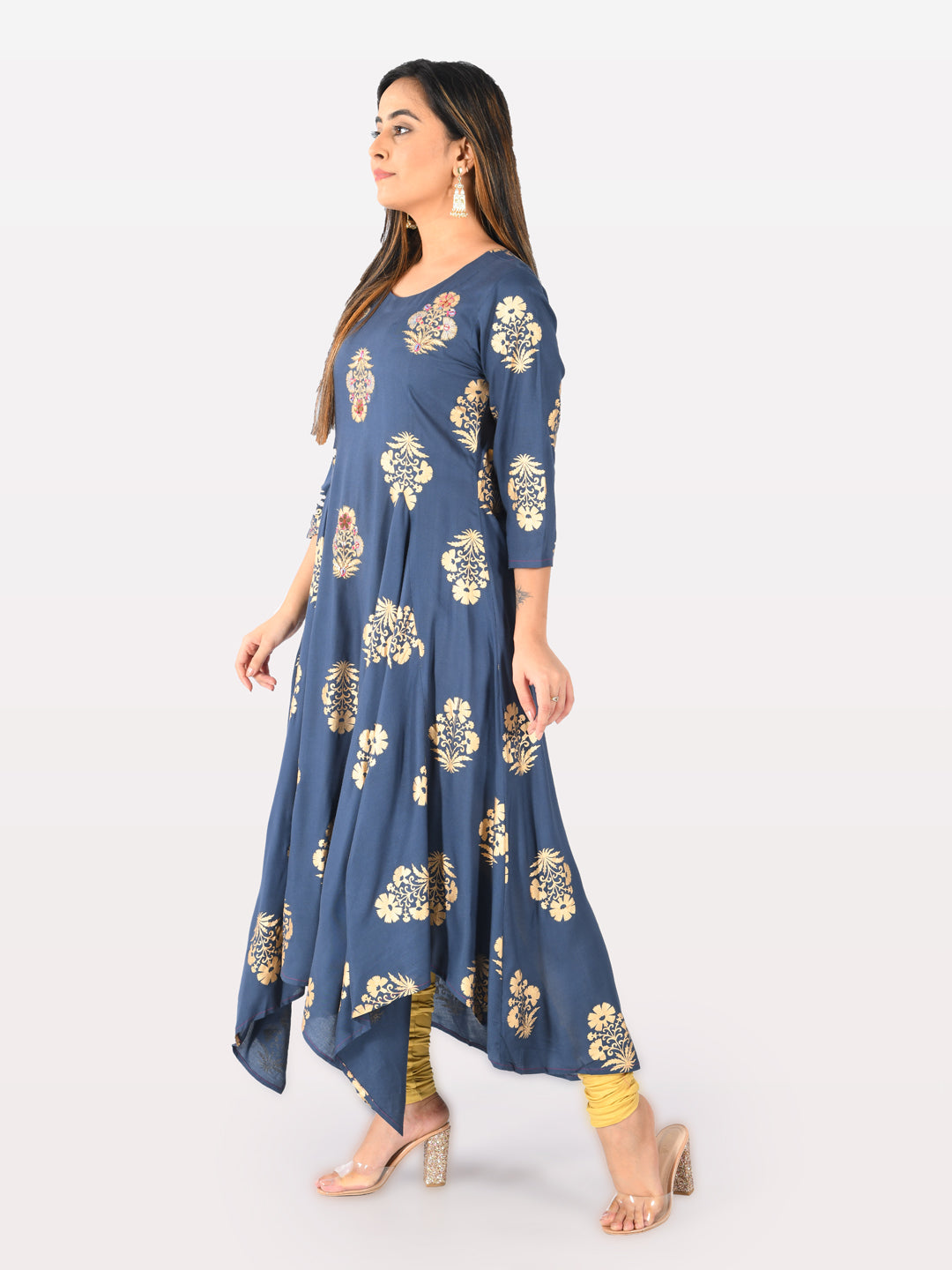 Neeru's Blue Printed High Low Kurta