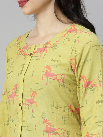 Neeru's Green Printed High Low Kurta