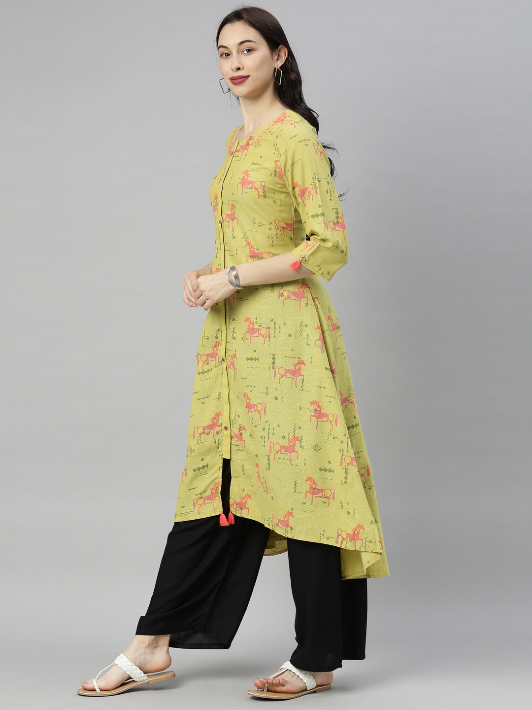 Neeru's Green Printed High Low Kurta