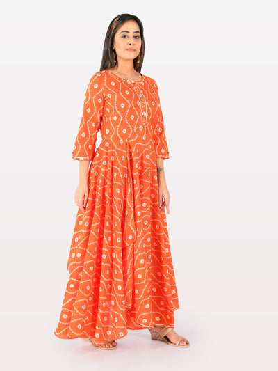 Neeru's Orange Printed High Low Kurta