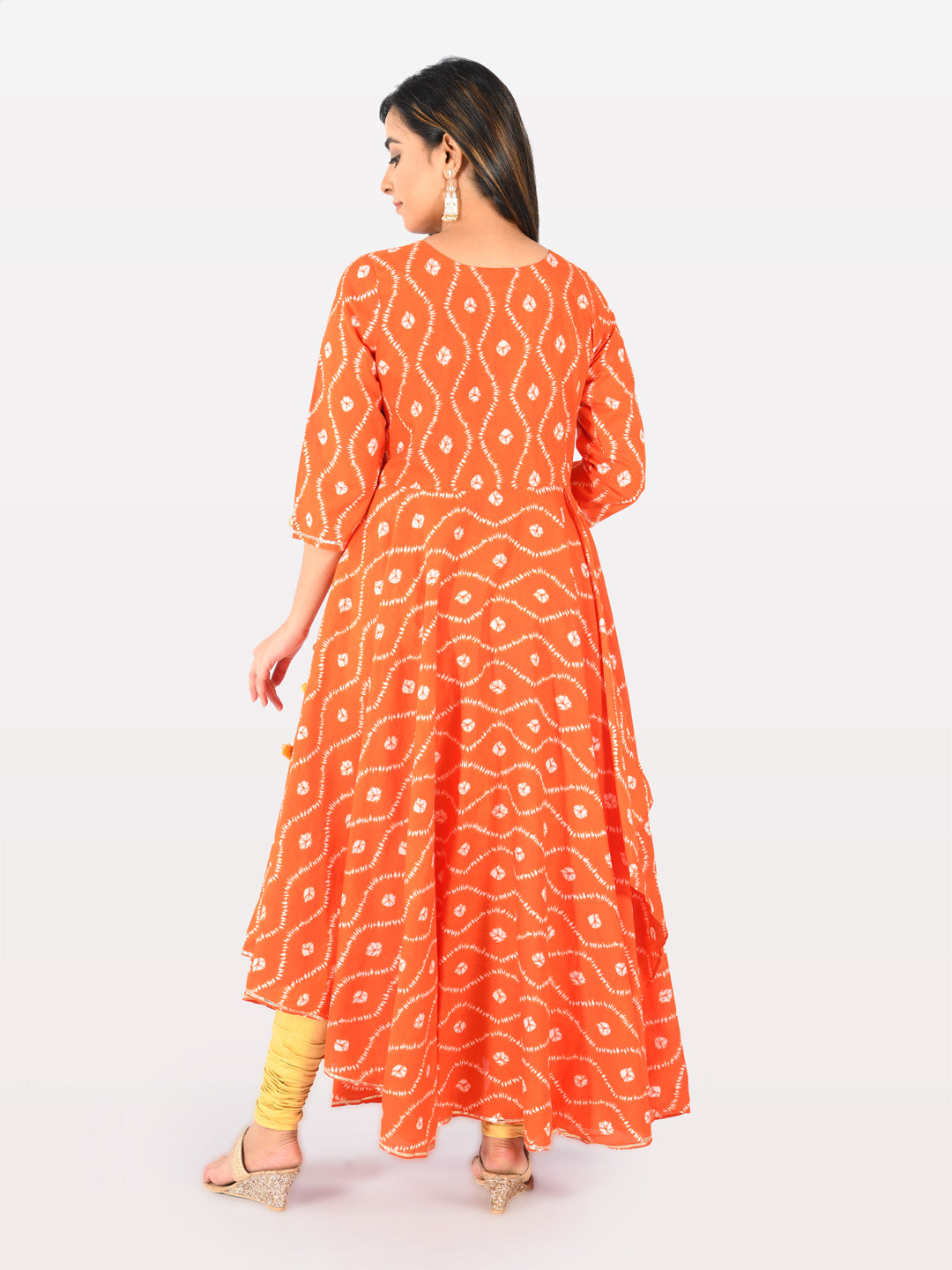 Neeru's Orange Printed High Low Kurta