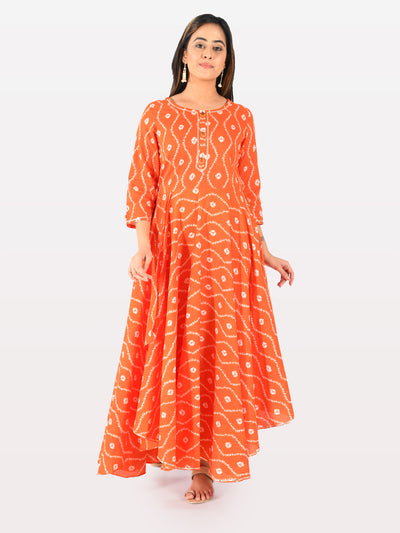 Neeru's Orange Printed High Low Kurta