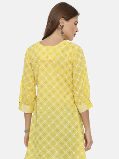 Neeru's Yellow Printed Flared Kurta