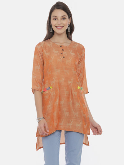 Neeru's Rust Printed High Low Kurta