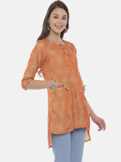 Neeru's Rust Printed High Low Kurta