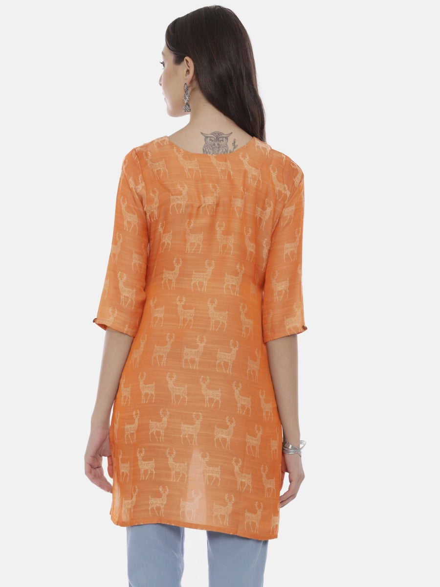 Neeru's Rust Printed High Low Kurta