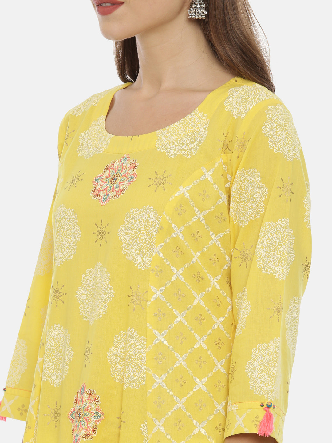 Neeru's Yellow Printed Anarkali Kurta