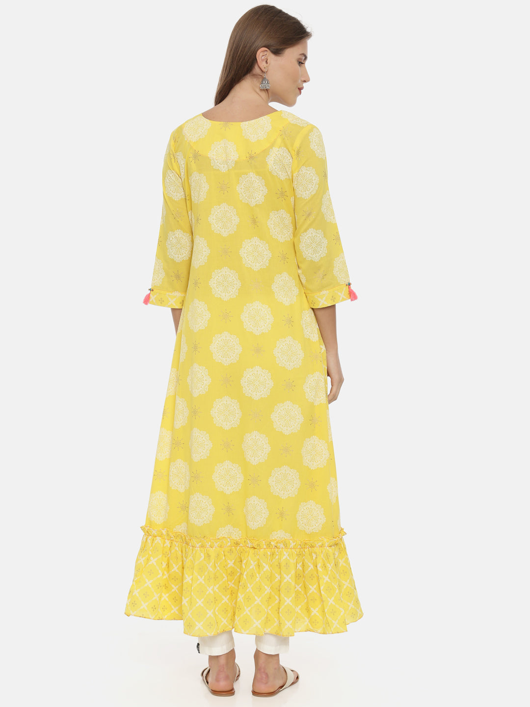 Neeru's Yellow Printed Anarkali Kurta