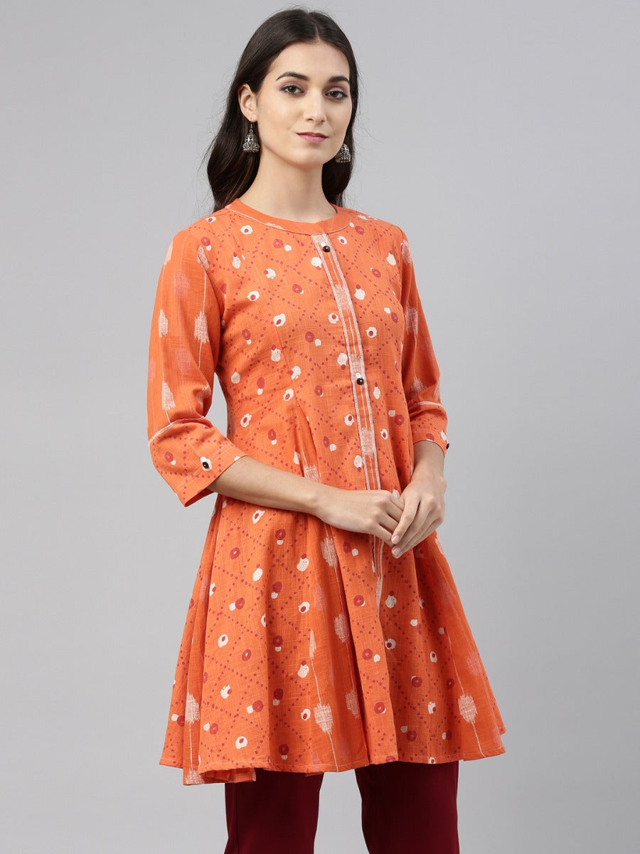 Neeru's Orange Color Cotton Fabric Tunic