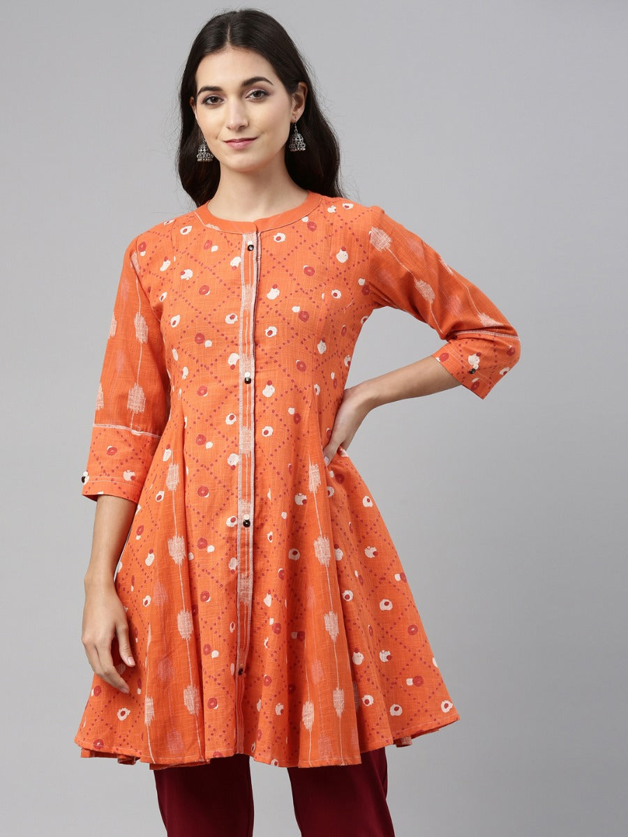 Neeru's Orange Color Cotton Fabric Tunic