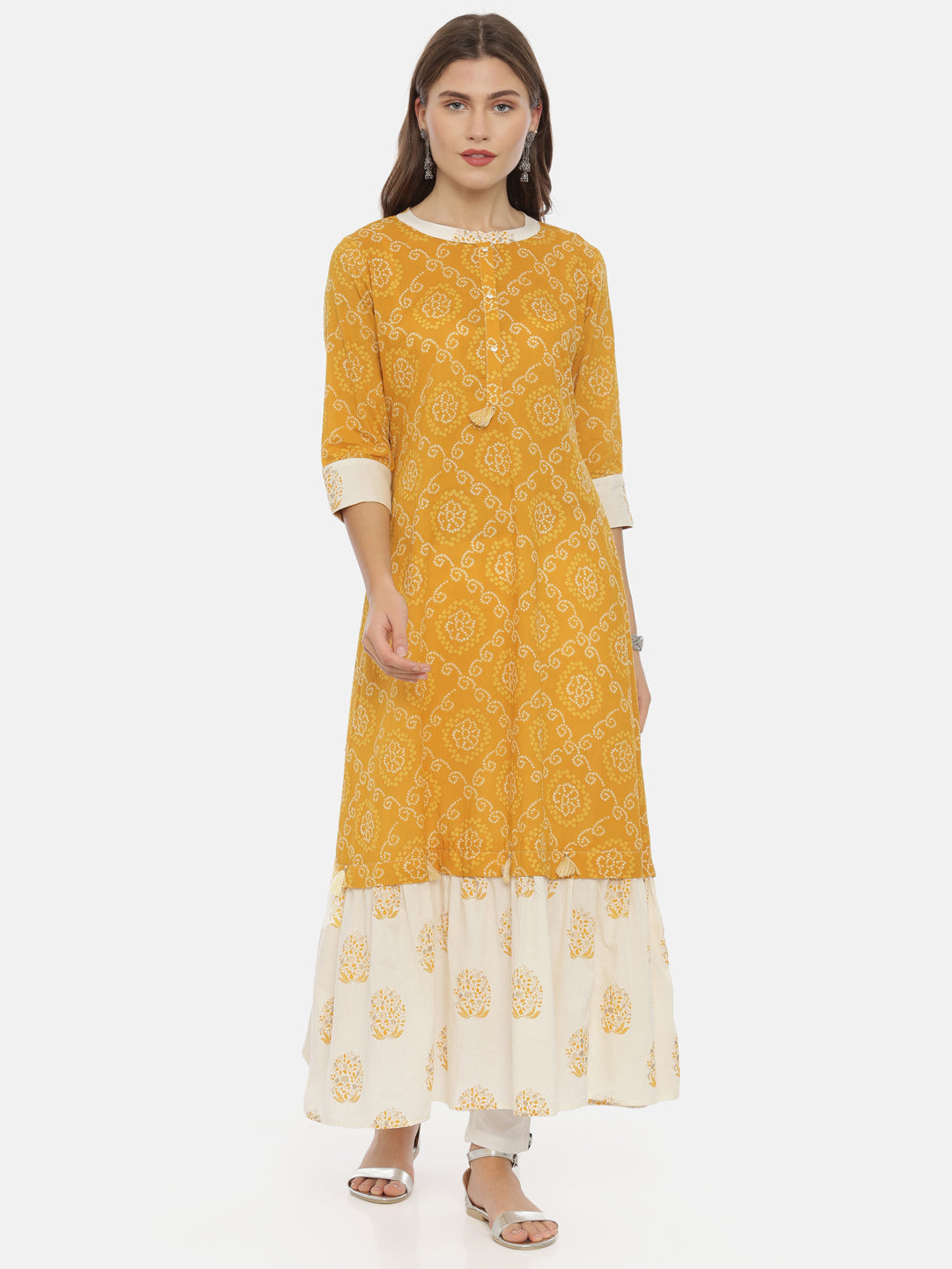 Neeru's Yellow Bandhani Anarkali Kurta