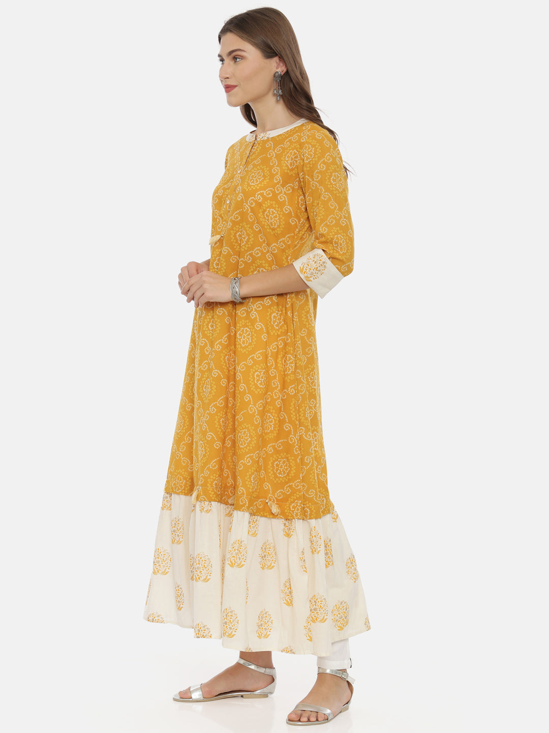 Neeru's Yellow Bandhani Anarkali Kurta