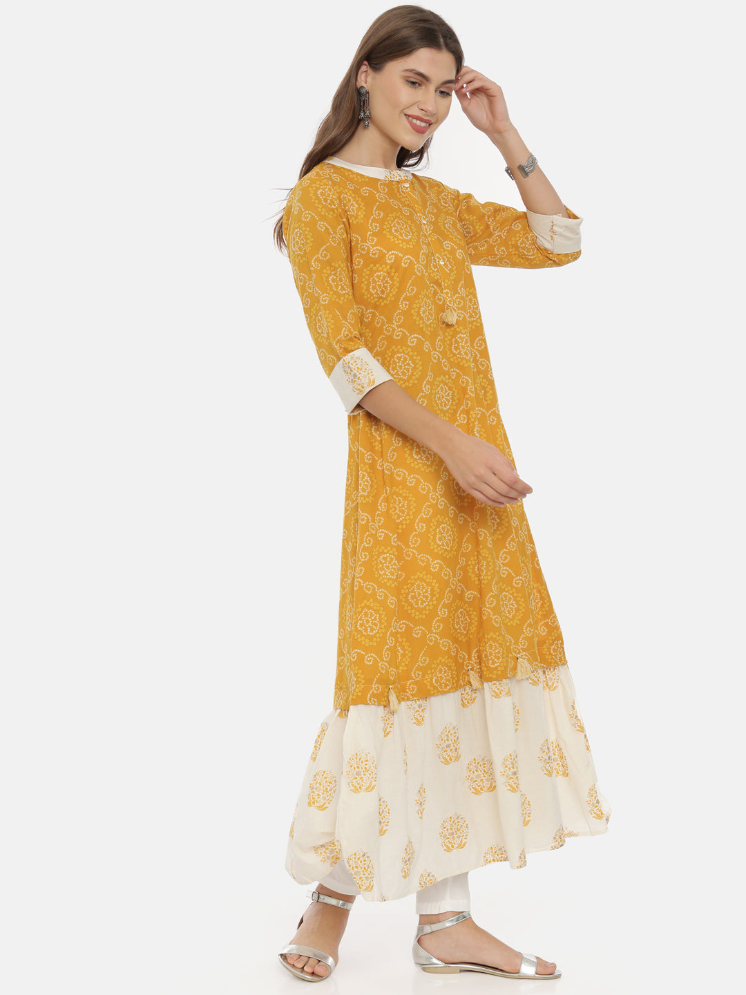 Neeru's Yellow Bandhani Anarkali Kurta