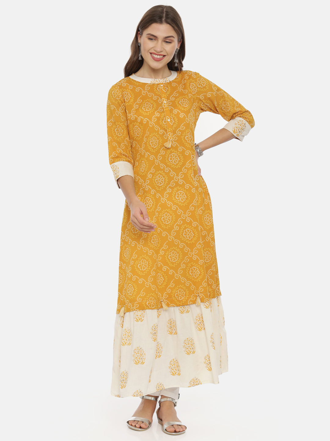 Neeru's Yellow Bandhani Anarkali Kurta