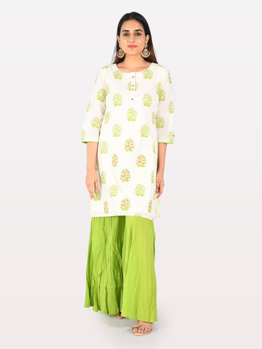 Neeru's Off White Printed Straight Kurta